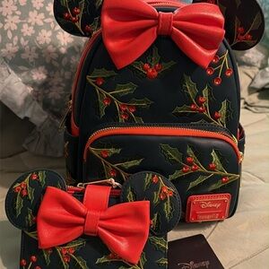 Disney Kids Holly Print Backpack and Wallet Set - Red and Black